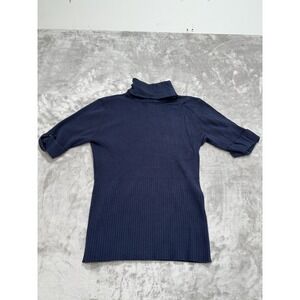Design History Sweater Turtle Neck Women's Size Medium Blue 1/2 Sleeve EUC